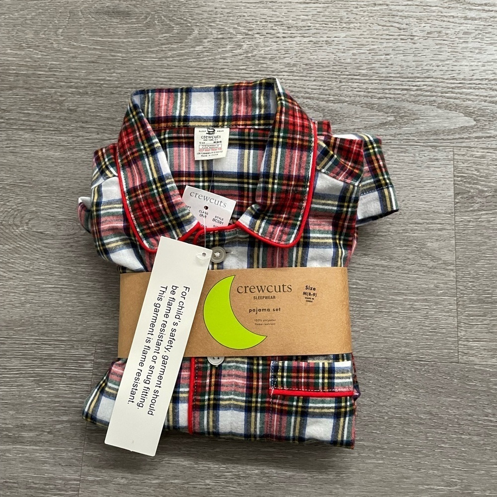 Crewcuts Multicolor Plaid Pajama Set with Red Trim size M(8-9)